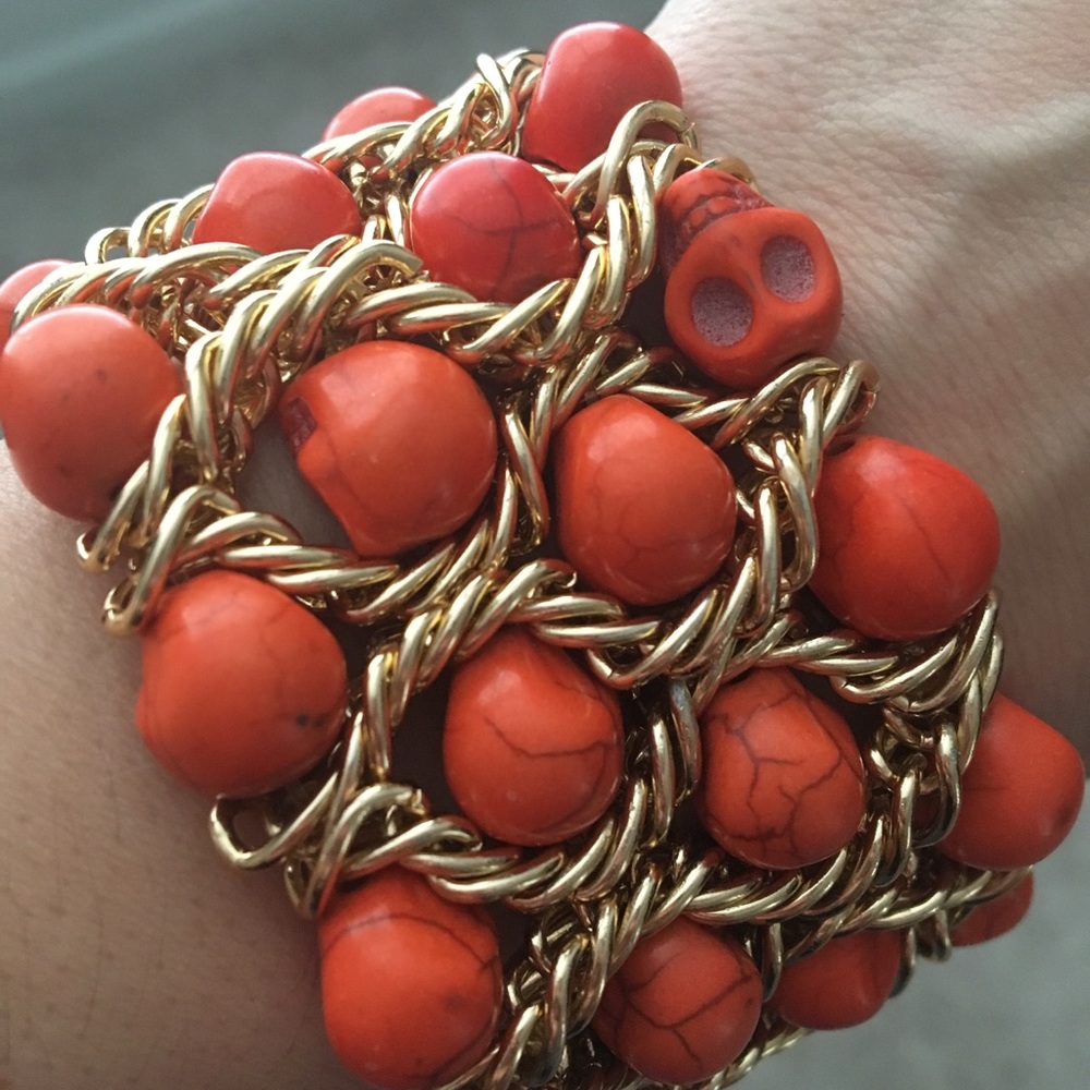 Statement Bracelet with Orange Skulls - Picture 2 of 3